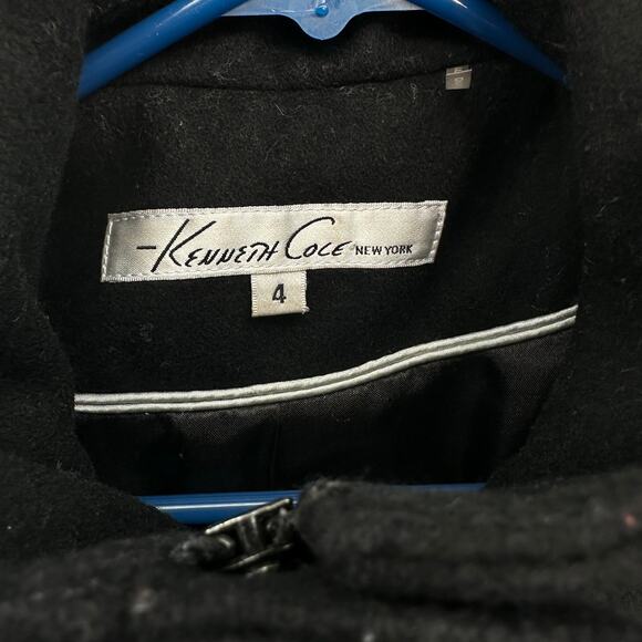 Kenneth Cole New York Waist Tie Coat WMNS 4 Black Wool Blend Zip Up Lined Jacket - Picture 8 of 10